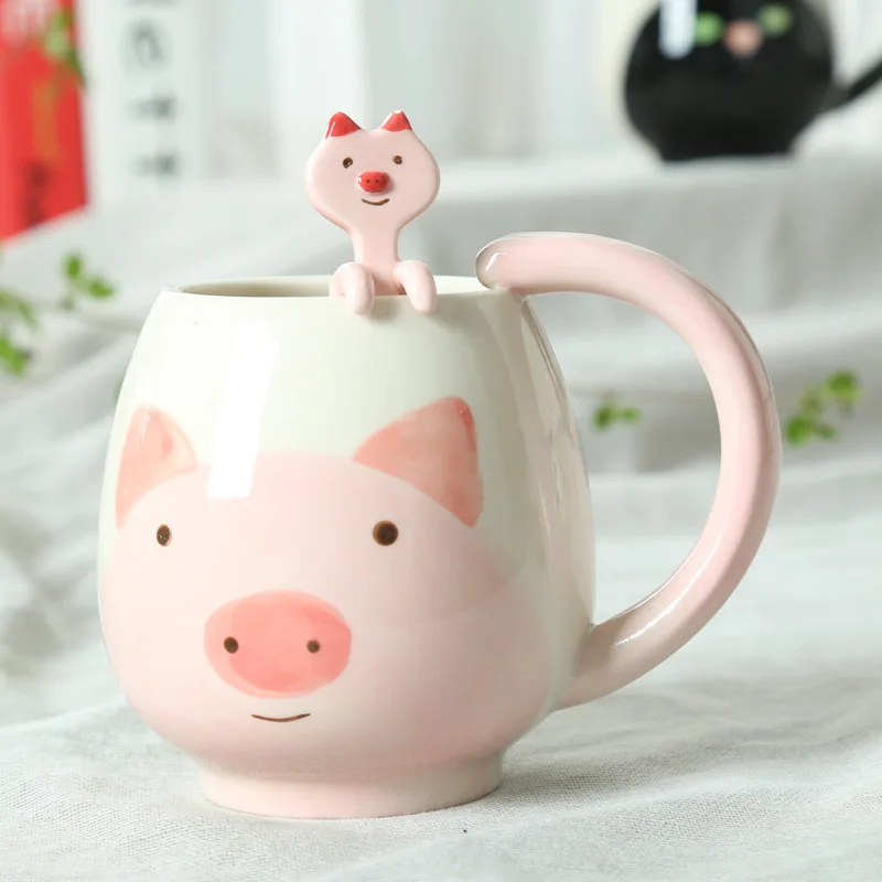 Powdered pig Милые чайные чашки с животными, керамические чашки и кружки, кофейная кухонная кружка, мультяшная кошка, свинья, медведь, лягушка, панда, посуда для напитков, Новое поступление - Цвет: Powdered pig