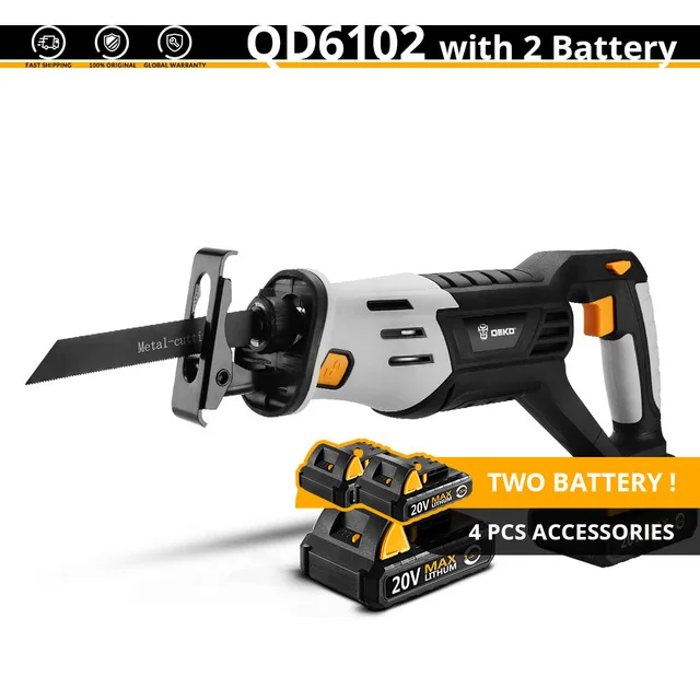 Two battery DEKO 20V Беспроводная сабельная пила Регулируемая скорость электрическая пила с батареей и 4 лезвиями - Color: Two battery