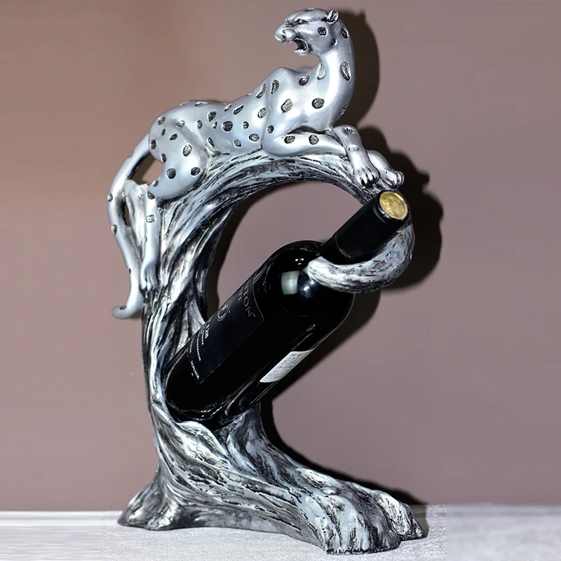 Silver Золотой Серебряный Леопардовый Винный Стеллаж креативная ретро-Мебель Из цельнорезиновый элегантный ручной украшения для дома - Цвет: Silver