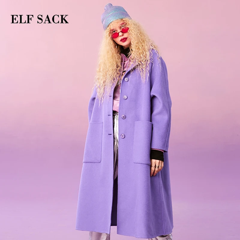 ELFSACK осеннее Новое теплое Женское шерстяное пальто из хлопка повседневное с