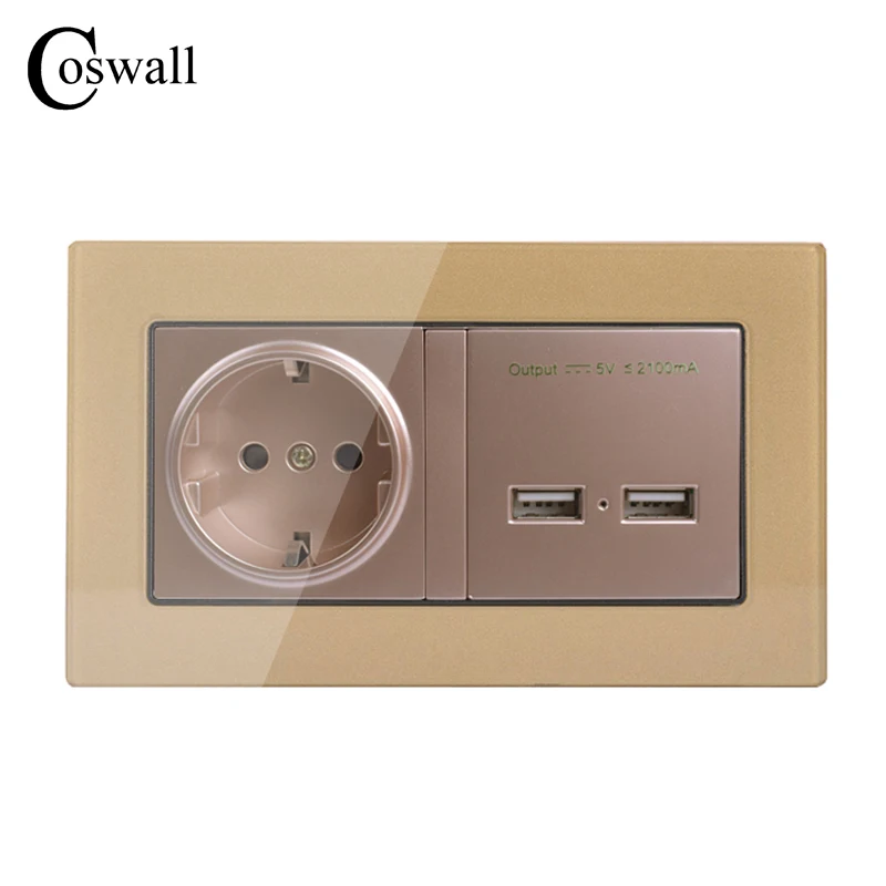 COSWALL золото розетки Корея Стандартный мощность розетка с двойной USB Smart индукции