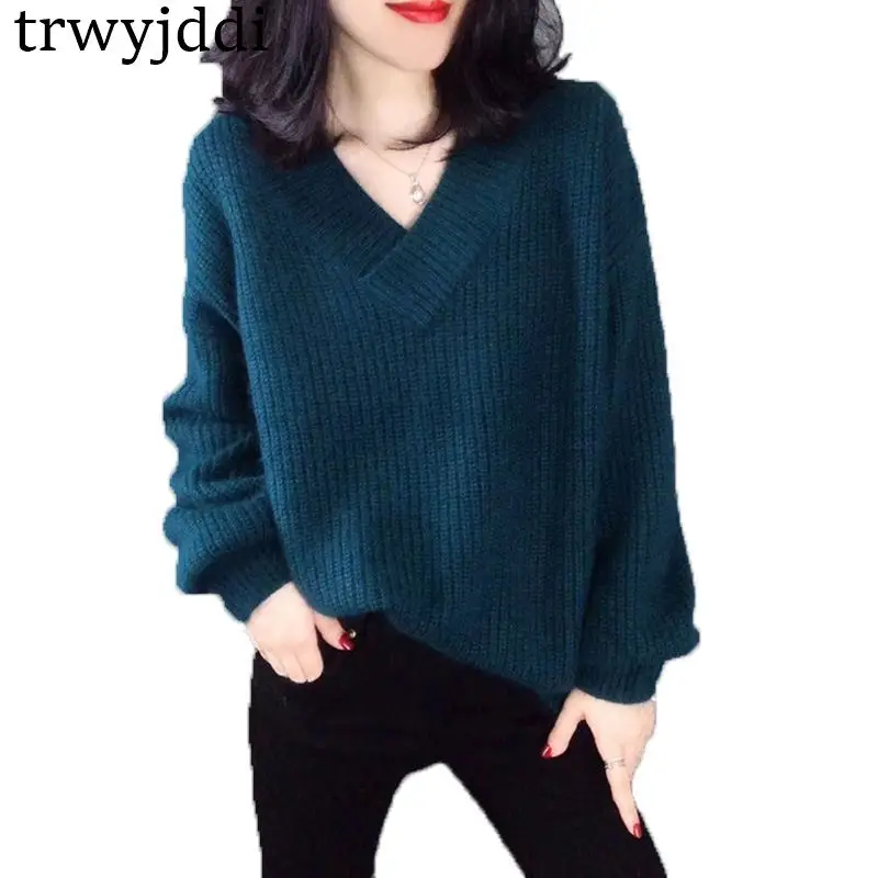 Large Size Women's Clothing Spring Pullover Tops Fashion Korean Autumn Winter Girls V-neck Sweater Knitted Shirts N494 | Женская
