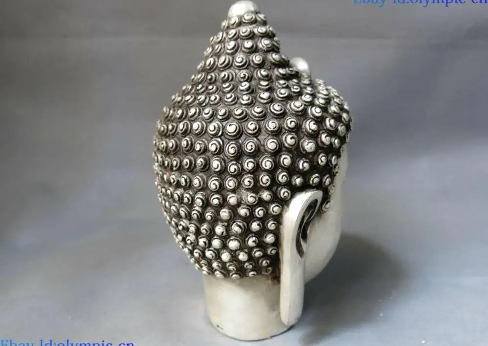 9&quot China silver carved buddhism lucky Shakyamuni buddha head sculpture Statue | Дом и сад