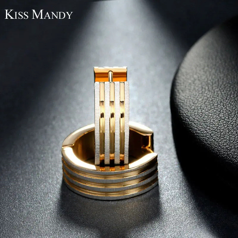 Женские трехслойные серьги кольца KISS MANDY из нержавеющей стали золотого цвета