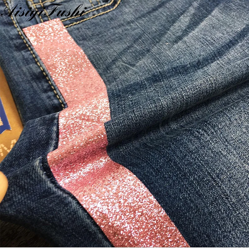 Women Skinny Jeans With Stripes Trousers Female Denim For Woman Plus Size Push Up Ladies Pencil Pants | Женская одежда