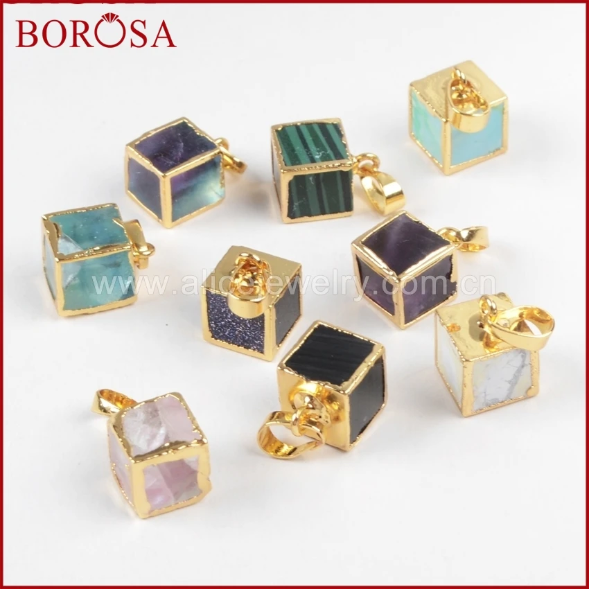 BOROSA multi kind камень куб Золотая подвеска с окаймлением Druzy натуральный Ювелирный