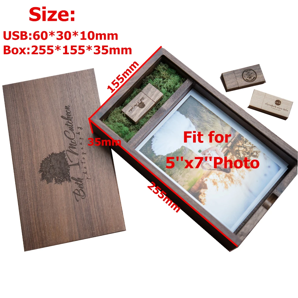 Nova Caixa de Álbum de Fotos de Madeira Impressões 5*7 Polegada Usb 3.0 Flash Pendrive Faça Você Mesmo Gravado Logotipo Casamento Memória Fotografia Estúdio Pen drive USB