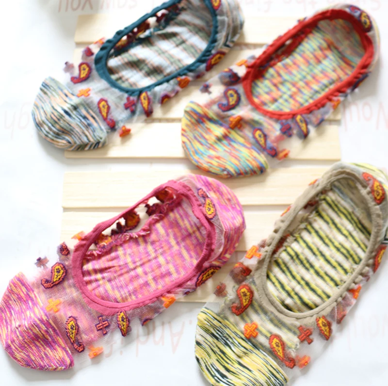 Новинка 4 пар/лот женские хлопковые носки с китайскими этническими цветами