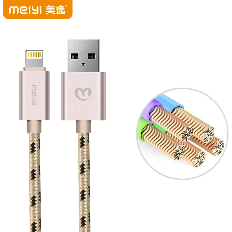 MEIYI M15 0 5 М металлический штекер цветной нейлоновый Плетеный USB кабель для iPhone 8 7 6 6s