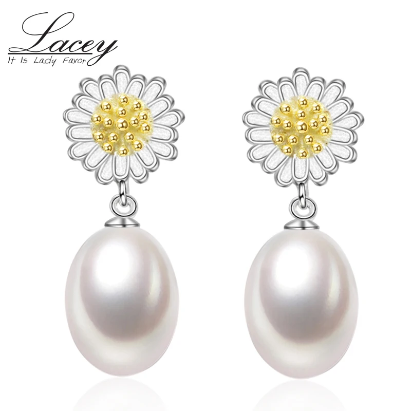 Женские серьги гвоздики из серебра 100% пробы с натуральным пресноводным жемчугом