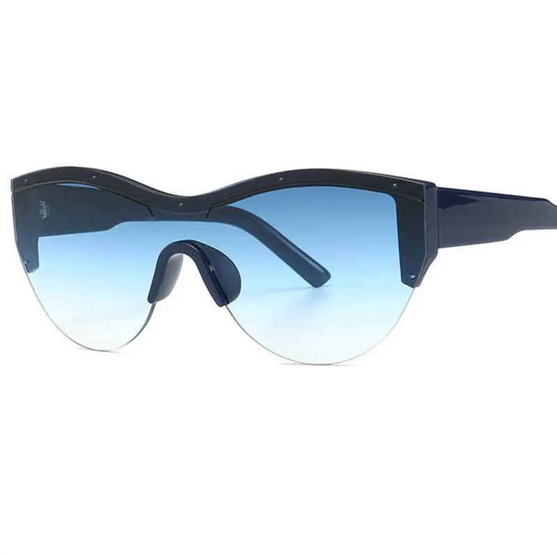 New Designer Womens Black Cat Eye Sunglasses Retro Oversized One Pieces Lens Sun Glasses White Line Lady Shades Okulary | Аксессуары для