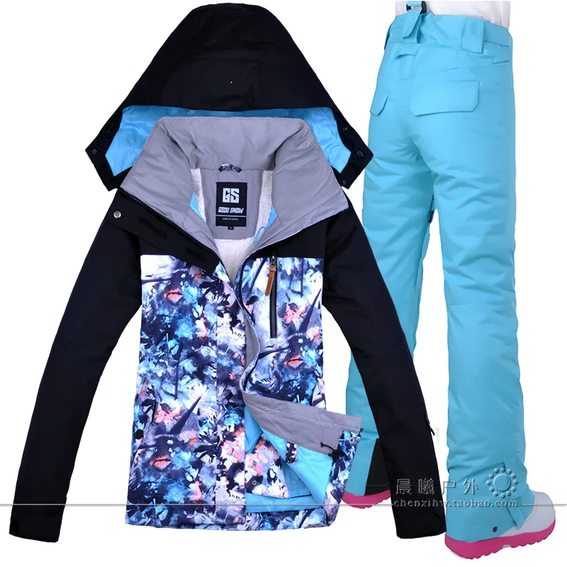 Gsou Snow Ski Jacket+Ski Pant Women Hiking or Camping Clothing High Quality Female Ski Suit Outdoor Snowboarding Set for