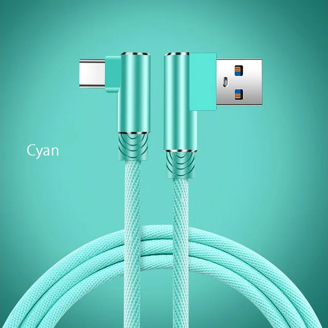 Cyan Кабель type C для Xiao mi Red mi Note 8 Pro mi 9t A3 7 samsung A50 A70 Honor 9x Tipo C Быстрая зарядка кабель 90 градусов зарядное устройство для телефона - Тип штекера: Cyan
