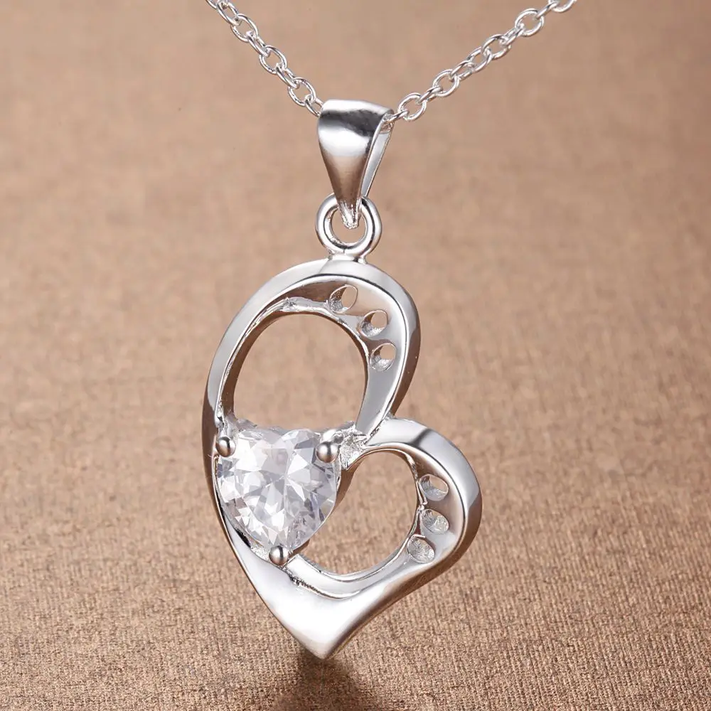 sparkling zircon love heart wholesale silver plated Necklace New Sale necklaces &amp pendants /OLJMTRVO CNMGAJFM | Украшения и