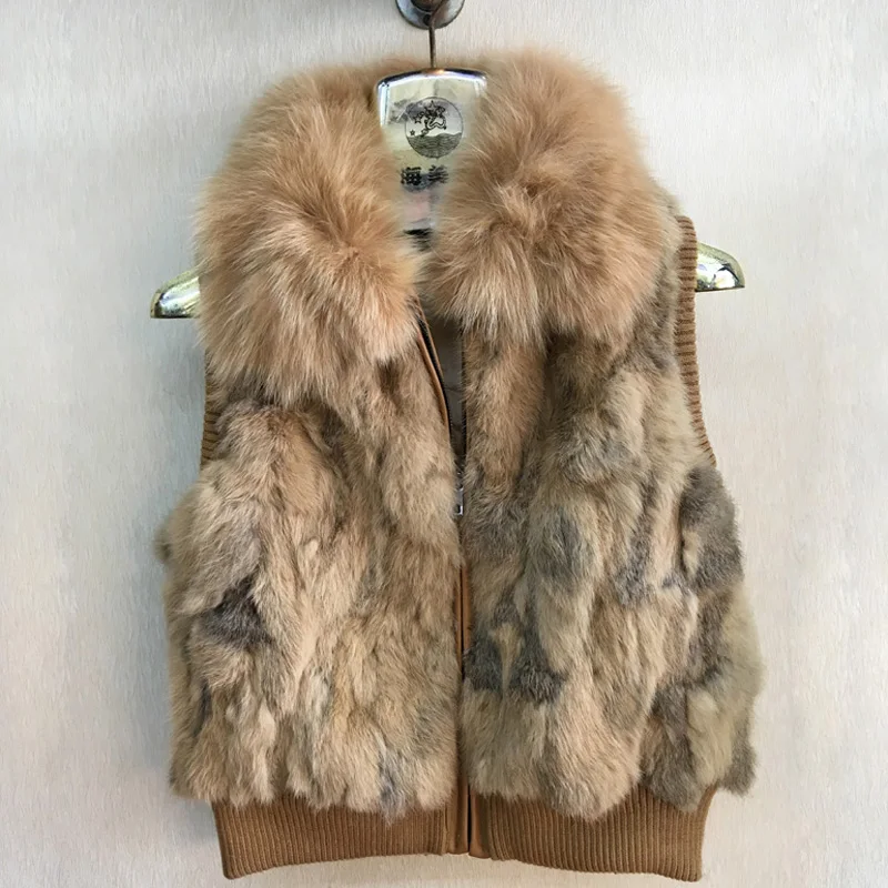 Модная женская обувь из натурального кроличьего меха жилет с лисьим мехом