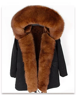 OFTBUY, пальто с натуральным мехом, зимняя куртка, Женская длинная парка, Воротник из натурального Лисьего меха, капюшон, подкладка из искусственного меха, Свободное пальто, ins, модная новинка - Цвет: black coat brown fur