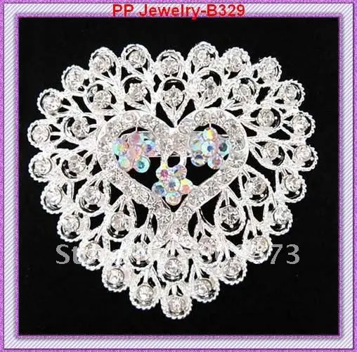

Cheap price!!(60PCS/LOT)Silver plated AB crystal Big heart brooches!!