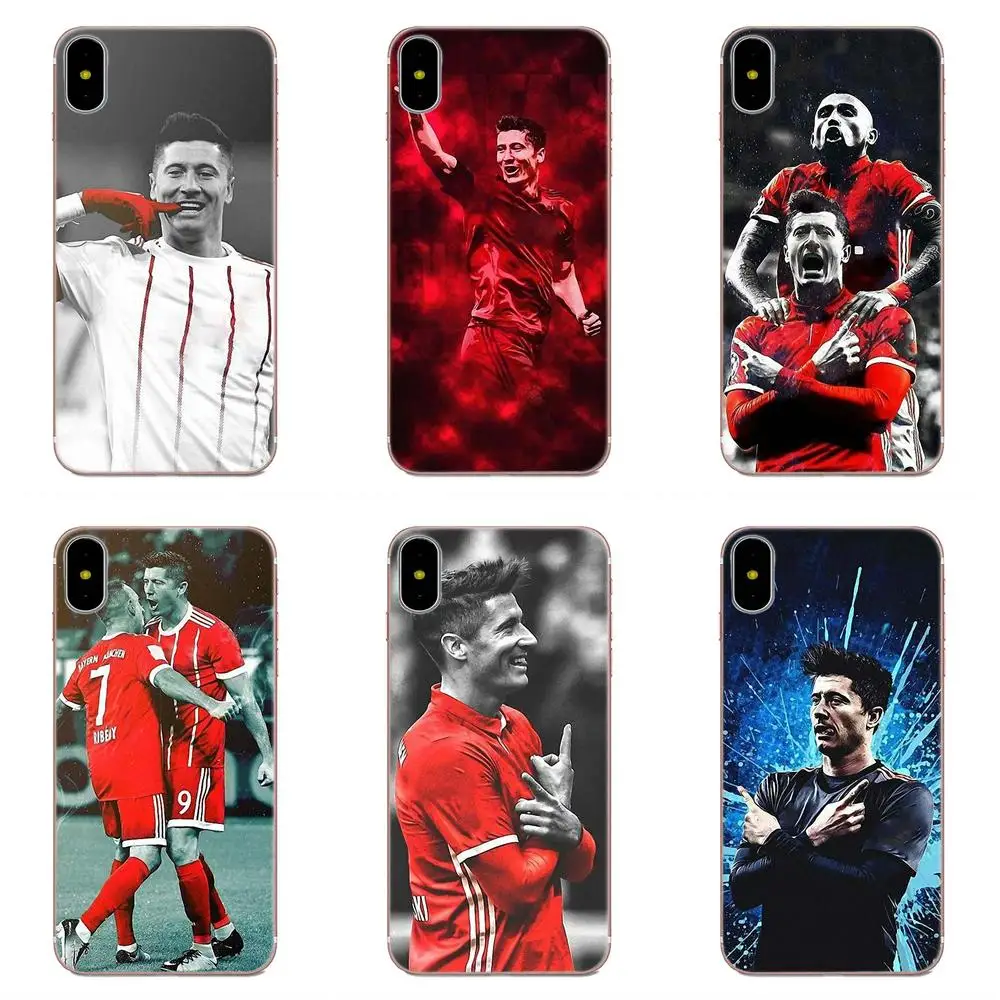 Мягкий ТПУ Капа Чехол Футбол Lewandowski для Apple iPhone 4 4S 5 5C 5S SE 6 6S 7 8 Plus X XS Max XR
