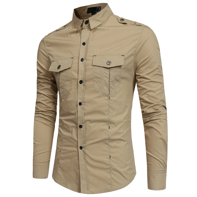 

Мужские рубашки в стиле сафари, однобортная Мужская классическая рубашка в стиле милитари, летняя Стильная мужская рубашка 2018, Униформа, му...
