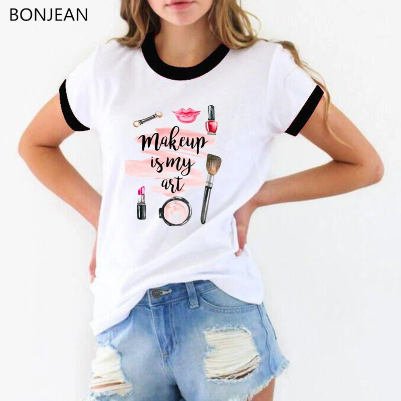 Женская футболка с принтом Wake Up and MakeUp Is My Art розовая хипстерская Повседневная