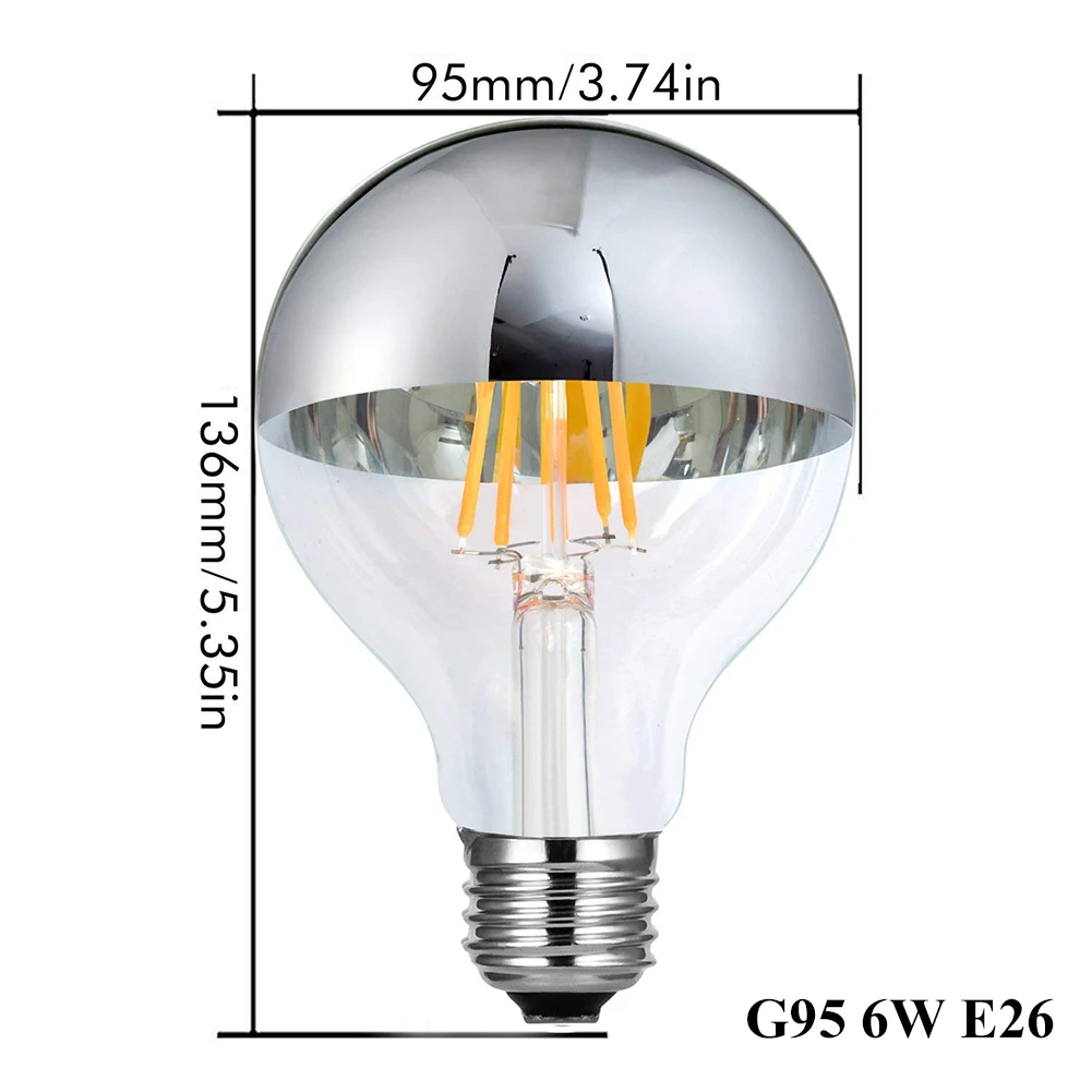 G95 6W E26 110V-130V Ganriland светодиодный лампы с регулируемой яркостью E14 E12 светодиодный Корона Серебряный зеркальный светильник лампа 4 Вт 6 Вт 8 Вт, теплый белый свет 2700K G45 G125 светодиодный E26 E27 220V лампы - Испускаемый цвет: G95 6W E26 110V-130V