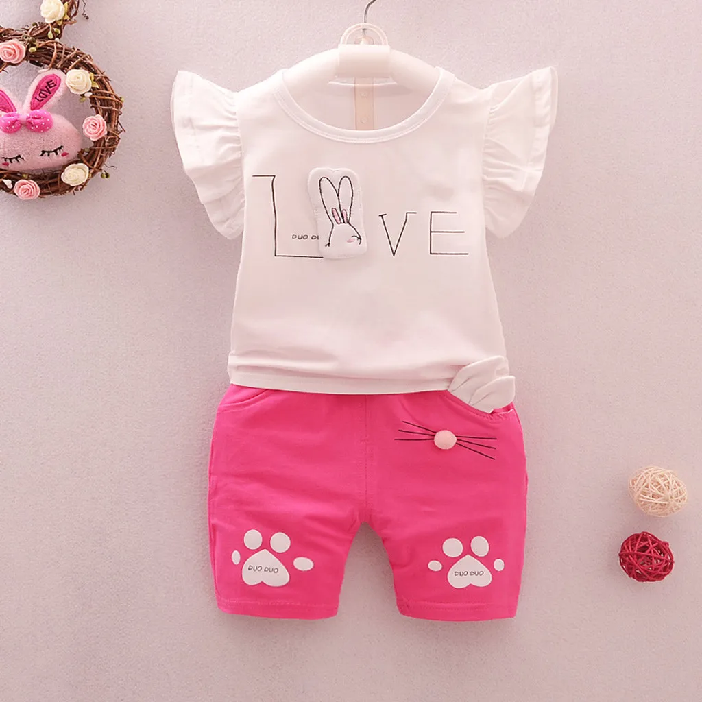 Комплекты одежды для девочек лето 2019 одежда маленьких футболка с мультяшным