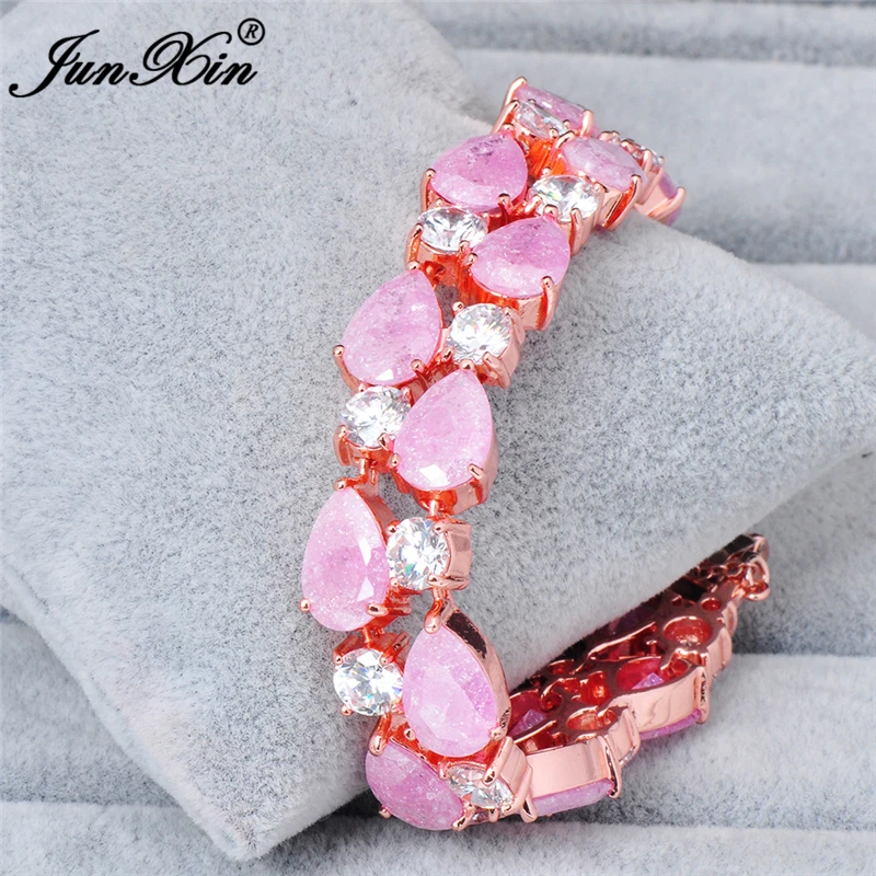 

JUNXIN Fashion Water Drop Design Cute Princess Pink Bracelet Rose Gold Filled Wedding Bracelets For Women Jewelry BR0479-01