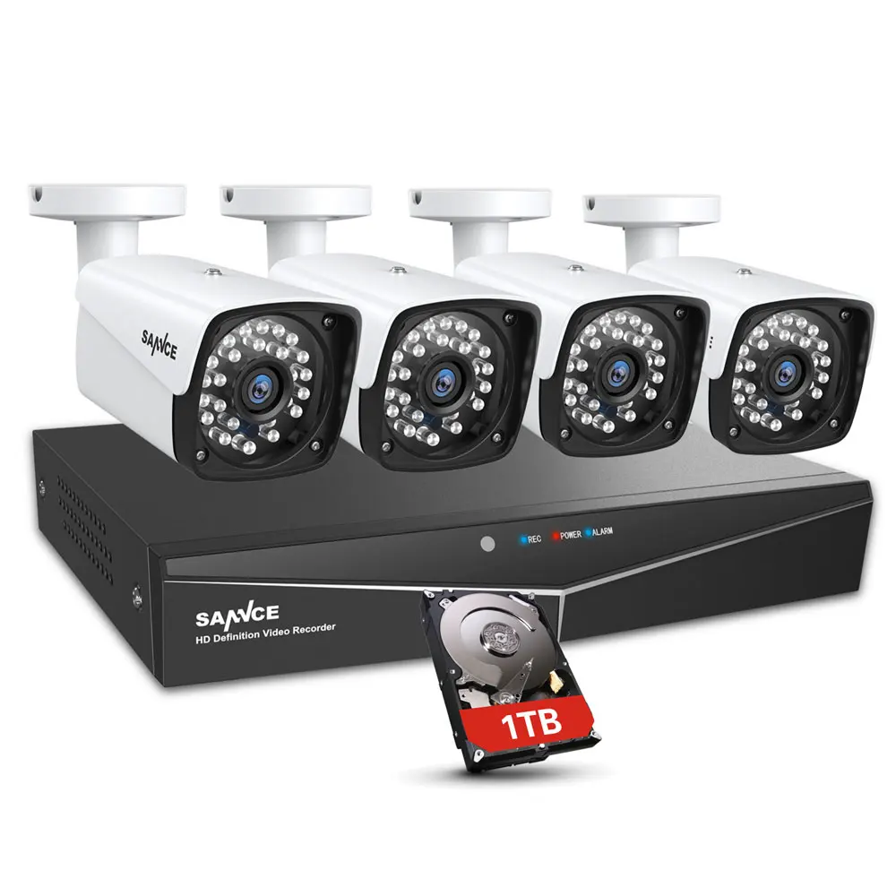As the pic SANNCE 4CH XPOE 1080P NVR CCTV комплекты видеонаблюдения 4 шт. 2MP 1920*1080 Всепогодная Внутренняя/наружная ip-камера безопасности 1 ТБ HDD - Цвет: As the pic