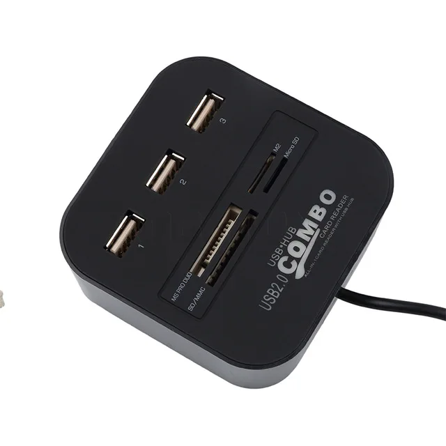 3 Порты и разъёмы usb-хаб кард-ридер мульти USB разветвитель 7 в 1 Поддержка Micro TF/SD/M2 MS SDHC MMC usb-хаб 2,0 для портативных ПК - Цвет: Black
