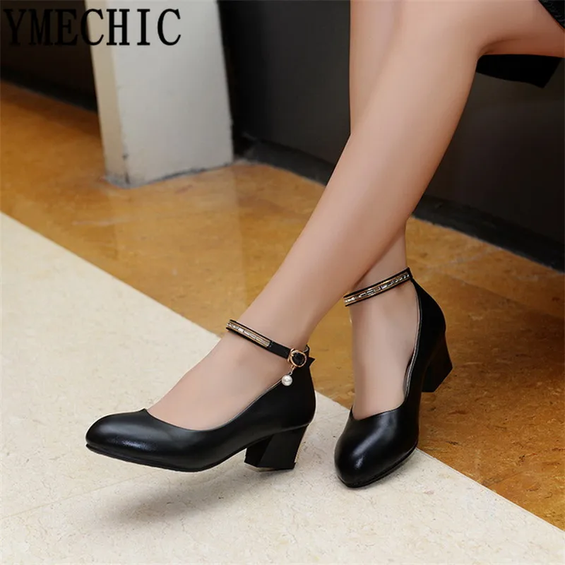 YMECHIC 2019 модные черные офисные классические туфли на высоком каблуке с ремешком