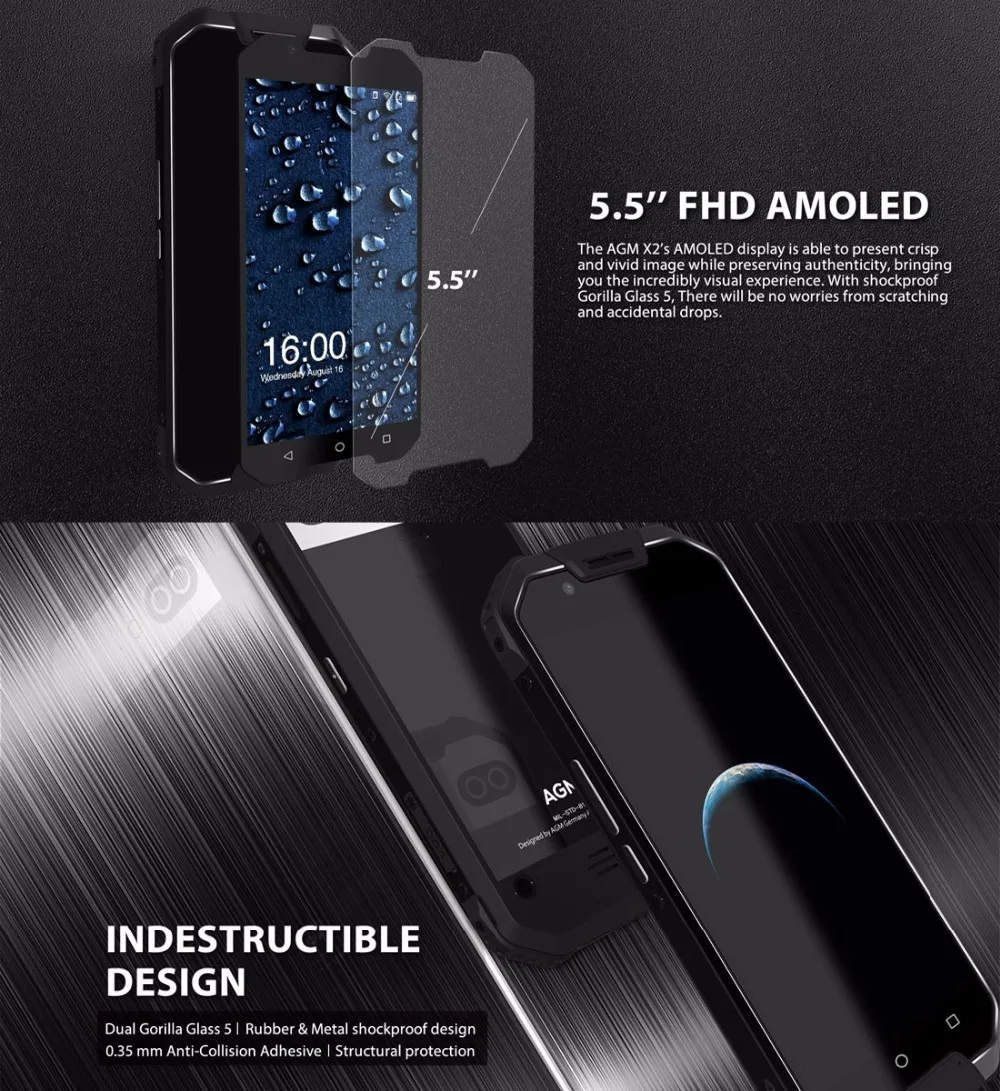 AGM X2 IP68 Водонепроницаемый Мобильный телефон 5 &quot6 ГБ Оперативная память 64 ГБ/128