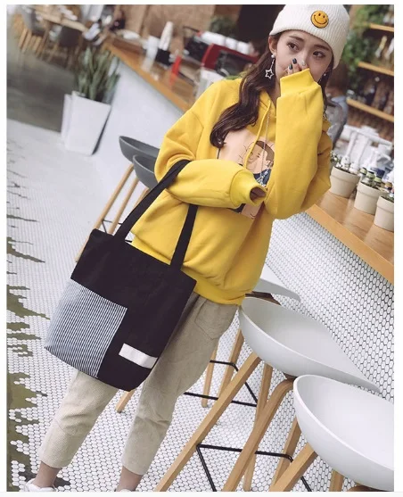 

Women Canvas Tote Bag Ins Chic Shopping Bags Cloth Single-Shoulder Bags Casual Handbag Girls Holiday Eco Handbags Outside Pocket