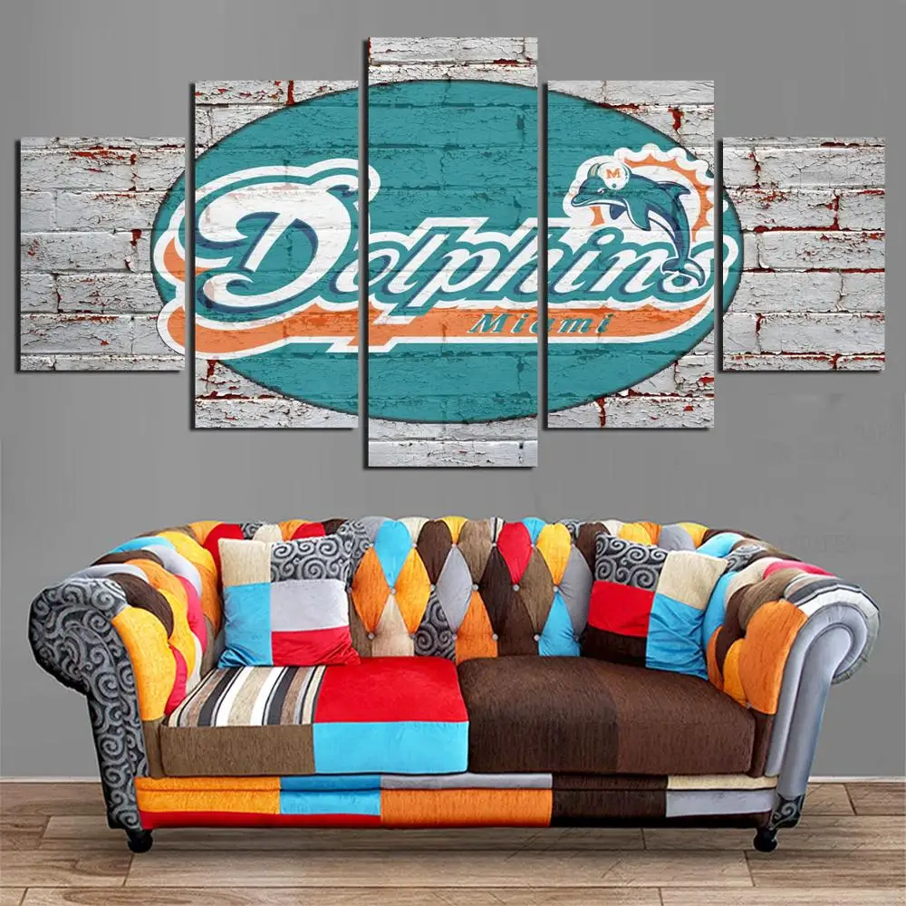 HD 5 Панель Холст Книги по искусству Miami Dolphins Картина Home decor плакат картина для