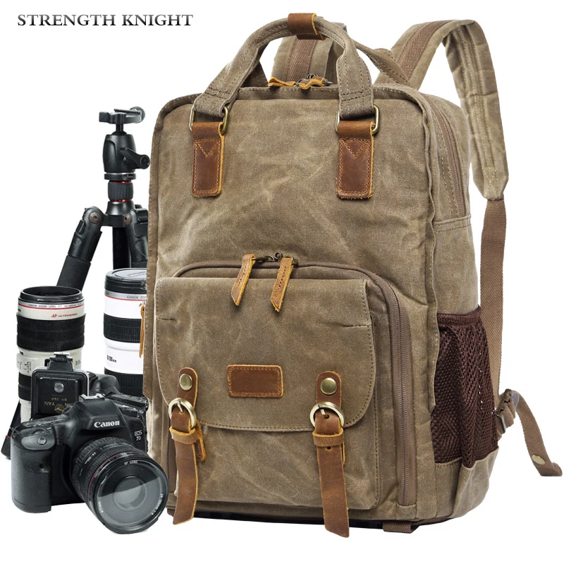 

New SLR Camera Backpack Bag Vintage Practical Camera Backpack Waterproof Canvas Leather Retro Camera Bag Travel Bag