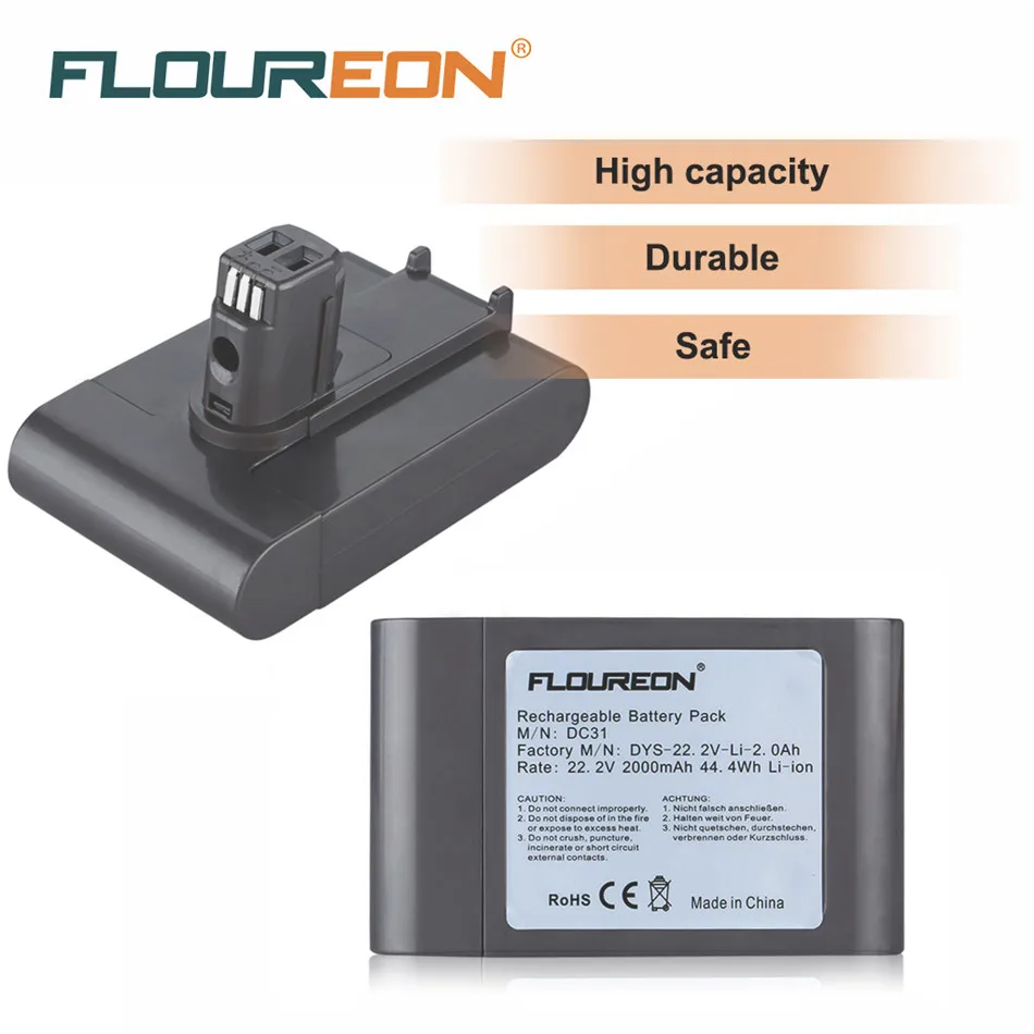 FLOUREON 22,2 V 2000 мА/ч, Перезаряжаемые Батарея ручной Li-Ion вакуум уборщик Батарея 6 ячеек для Dyson DC31 DC35 917083-01 17083