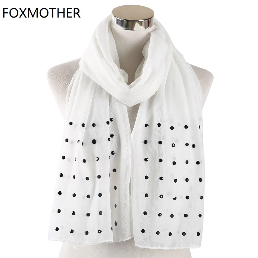 FOXMOTHER женские белые розовые однотонные шарфы с бусинами шпильки шарфы шаль палантин мусульманский хиджаб шарфы Палантин из фуляра femme