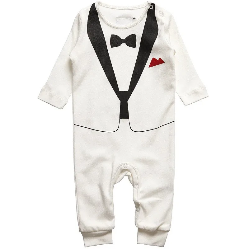 

New Retail Baby Boys black white Romper Suit Infant Toddler Cotton Long Sleeved Formal Gentlemen Suit Kids Jumpsuit 4Sizes