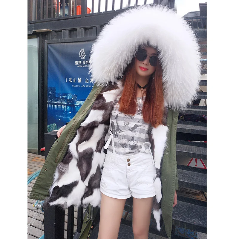 2019 new fashion Woman Jacket Coat Winter women Hood Real Raccoon Fur fox fur liner High Quality | Женская одежда
