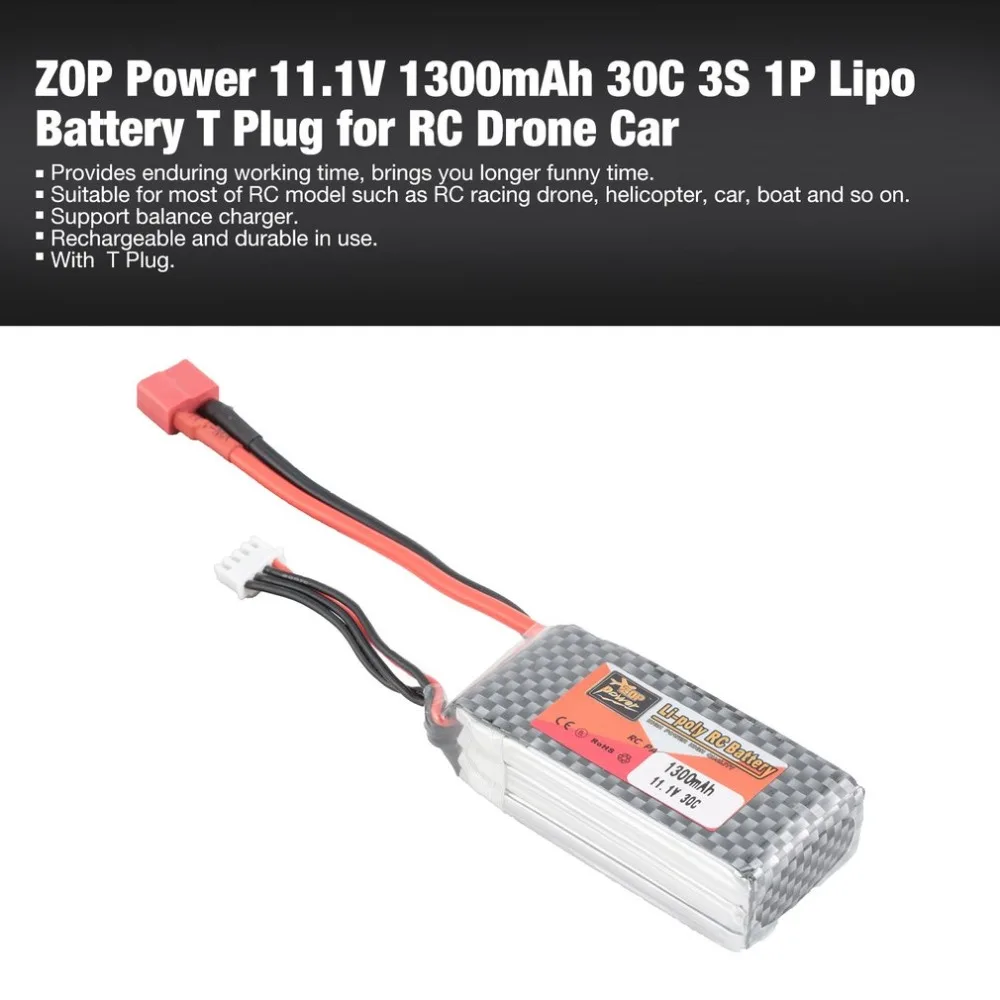 ZOP мощность 11 1 В 1300 мАч 30C 3 S P Lipo батарея T Plug перезаряжаемые для RC гоночный Дрон