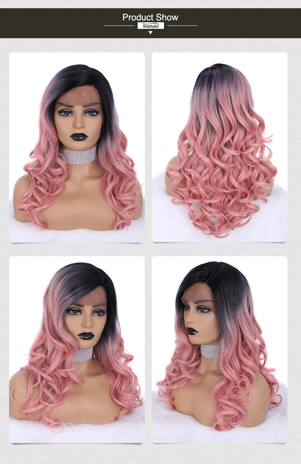 Imstyle Ombre розовые парики Волнистые Синтетические кружева спереди парик для женщин Термостойкое волокно натуральный парик для косплея