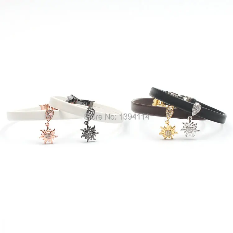 Микро-браслет с прозрачными фианитами кожаный шнур застежкой около 6-8 дюймов