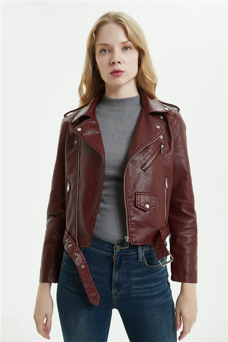 Spring women fashion slim water wash motorcycle style pu casual jacket female oblique zipper short design faux leather outerwear | Женская