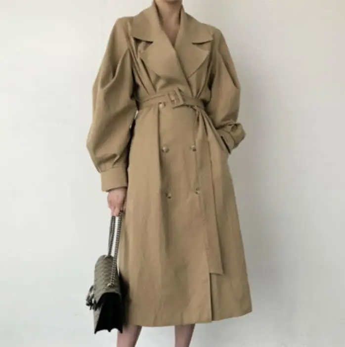 

Trench Coats women Lantern Long Sleeve Belt double breasted Women Windbreaker 2022 Autumn Fashion New