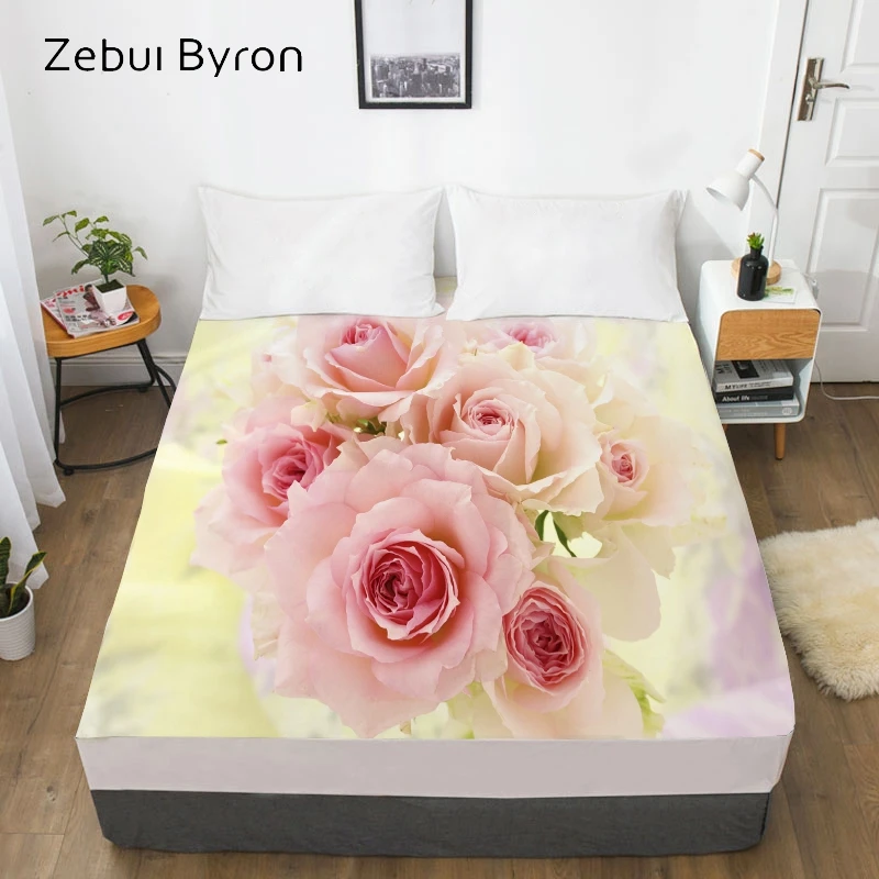 

3D Custom Bed Sheet With Elastic,Fitted Sheet Queen/King,Wedding Rose Mattress Cover,200/150/160/180x200 bedsheet,drop ship