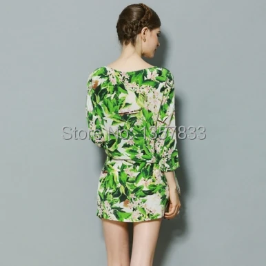Spray Floral Woman Silk Short Dress RLHF140715009|Женские платья| |