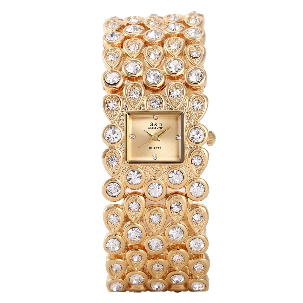 G&ampD Luxury Brand Gold Women's Watches Bracelet Ladies Quartz Wristwatch Crystal Strap relogio feminino Clock Rectangel | Наручные