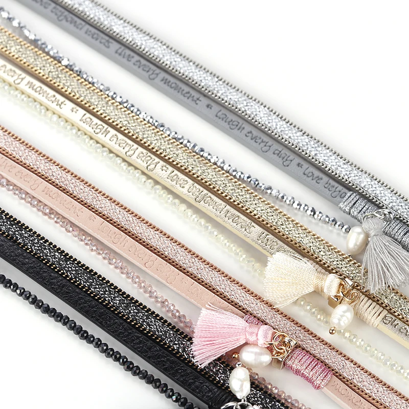 ALLYES Lette слова кожаные браслеты для женщин Мода Boho Кристалл бисер кисточка дамы многослойный наматывающийся браслет ювелирные изделия