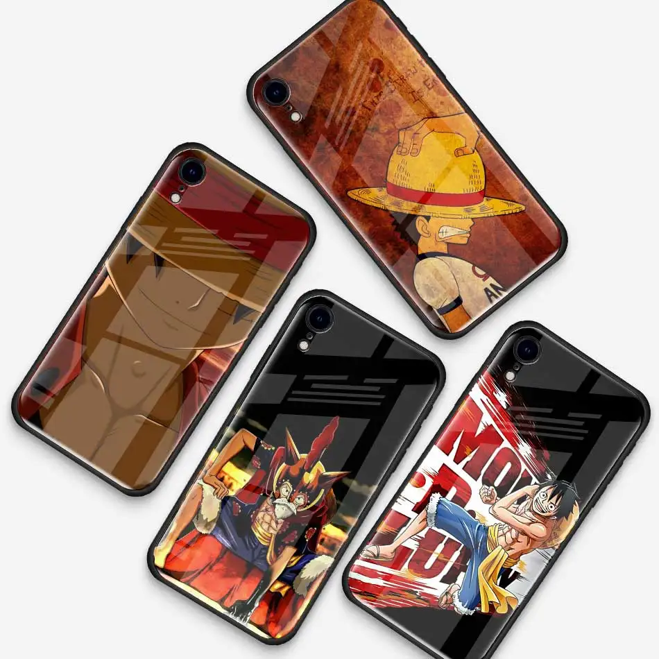 Чехол Из Закаленного Стекла one piece Luffy аниме для Apple iPhone XR 7 8 6 6S Plus 11 Pro X XS MAX черный мягкий чехол для мобильного телефона