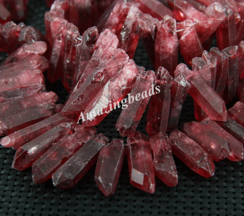 

Approx 46pcs/Strand Natural Wine Red Quartz Stick Points Jewelry Pendant,Rough Crystals Quartz Top Drilled Spikes Beads Necklace