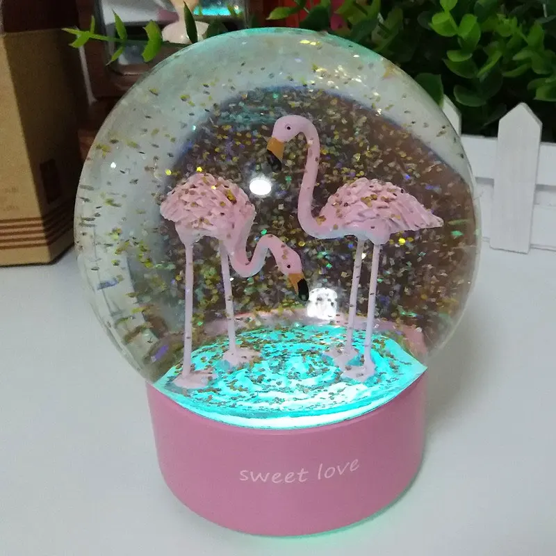 10*15 см новинка 2019 фламинго снежные глобусы стеклянная музыкальная шкатулка